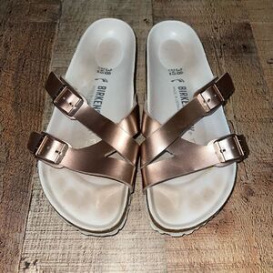 Birkenstock Yao hex sandals metallic rose gold